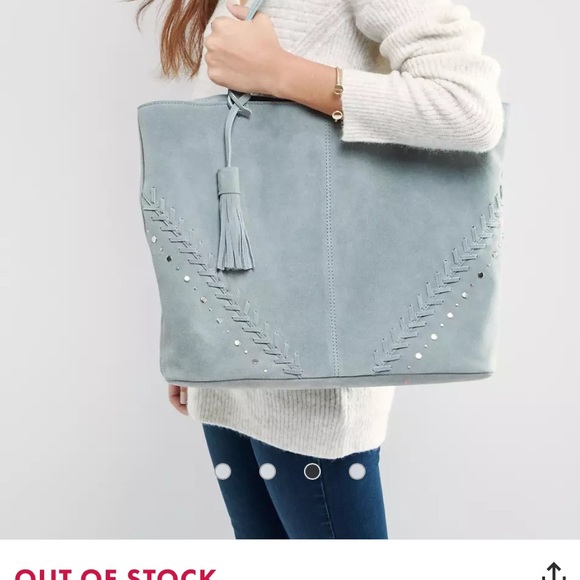 ASOS suede studstitch shopper bag gray tassel large shoulder bag tote - Picture 8 of 11
